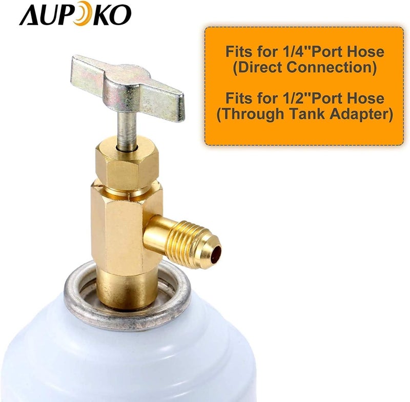 Aupoko R134A Self-Sealing Can Tap with R134A Tank Adapter, 1/2â€™â€™ Acme to 1/4â€™â€™ SAE Refrigerant Can Bottle Tap Opener with 1/4â€™â€™ SAE Female and 1/2â€™â€™ Acme Male Adapter - Image 3